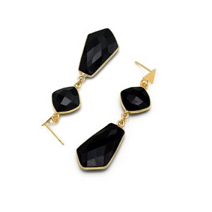 Pendientes de Ónice Negro Hechos a Mano en Latón con Baño de Oro de 18K, Joyería de Moda para Mujer para Bodas - Product Image 3