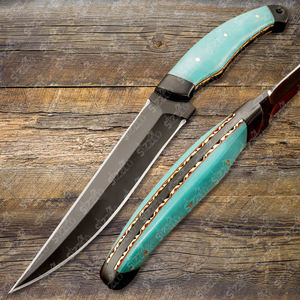 Poignée de couteau de filet de cuisine en acier D2 enduit de poudre noire personnalisée de haute qualité G10 Micarta, gaine en cuir, coupe lisse - Product Image 1