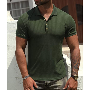 Polo de Algodón de Manga Corta a Rayas Blancas para Hombre, Camiseta Informal de Punto Transpirable de Corte Regular - Product Image 6