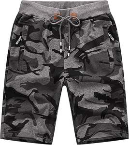 Pantalones cortos informales de algodón 100% para hombre con cordón en la cintura elástica y bolsillos con cremallera Patrón sólido Impresión digital ecológica - Product Image 4