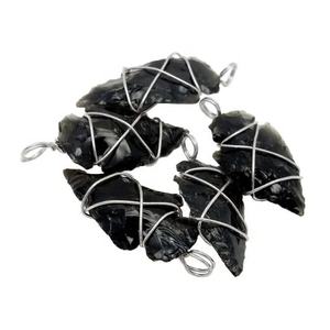 Obsidienne noire guérison cristal pierre naturelle cuivre argent fil enroulé flèche pendentif femmes collier bijoux amour cadeau artisanat - Product Image 4