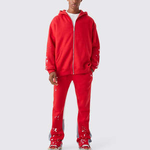 Chándal acampanado de peso pesado con lavado ácido de algodón 100%, sudadera con cremallera y pantalón apilado, ropa informal, chándal para hombre - Product Image 2