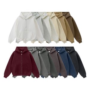 Sweat à capuche zippé épais de haute qualité, en molleton de coton pour hommes, sweat à capuche streetwear uni, logo personnalisé, fournisseur OEM/ODM - Product Image 2