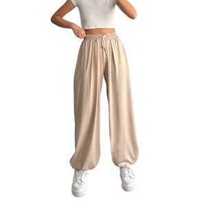 Ropa de ajuste relajado para mujer, pantalones de pierna ancha plisados de tiro bajo, pantalones de viscosa de rayón de bambú gris, pantalones informales de estilo veraniego - Product Image 1