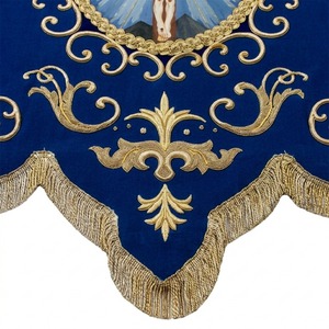 Custom Blue Velvet Church <b>Banner</b> Hand Embroidered Gold Liturgical Processional Standard <b>Banner</b> - Product Image 2