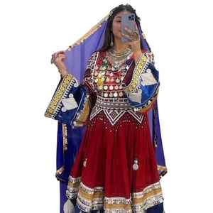 Robe afghane faite à la main de haute qualité, broderie plissée, style moderne en A, 100% polyester, manches longues, robes pour femmes - Vente en gros - Product Image 1