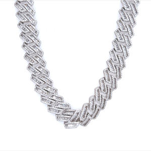Hip Hop lujo Iced Out Baguette redondo Moissanite diamante joyería cadena collar en plata 925 - Product Image 1