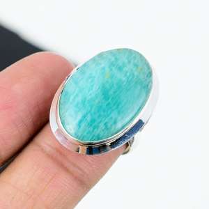Amazonite Gemstone Ring 925 Sterling Silver Rhodium Handmade Luxury Vintage All Size Natural Oval Ring for Women Christmas Gifts - Product Image 5