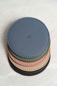 Classic round leather <b>coasters</b> with soft surface and handmade appeal made <b>for</b> upscale <b>drink</b> protection and decor - Product Image 6