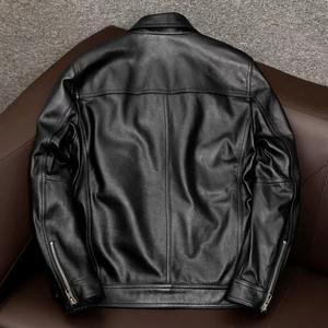 Veste en cuir véritable 100 % pour homme, style classique décontracté, en cuir de vachette noir, à capuche, col montant, respirante, vintage, grandes tailles, vente en gros - Product Image 2
