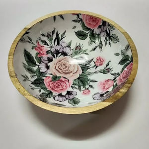 Grossiste indien en bois d'acacia naturel avec émail imprimé à l'intérieur du bol bol de service de salade en gros pour la maison et la cuisine - Product Image 6