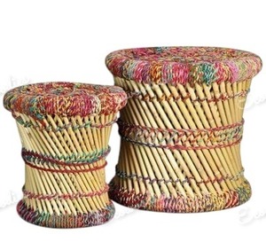 Tabouret de canne en bambou fait à la main Sarkanda Cane Muddha Lot de deux tabouret ottoman coloré pour salon extérieur jardin parc incrustation d'os - Product Image 4