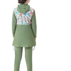 Traje de Baño Musulmán para Bebés, Niñas y Mujeres, Bikini Islámico Modesto de Cobertura Completa con Estampado Frontal, Traje de Baño de 2 Piezas - Product Image 3