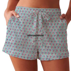 New Sanganeri Block Printed Cotton Shorts <b>Women's</b> Summer Loungewear Cotton Block Print Shorts Beach Girls Collection Baby Doll - Product Image 3