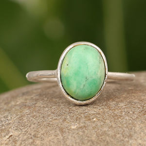 Handmade Solid 925 Sterling Silver 10x14mm Natural <b>Green</b> Chrysoprase Gemstone Oval Smooth Cabochon Wedding Ring Fine <b>Jewelry</b> for - Product Image 1