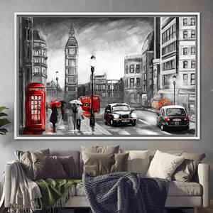 Printed <b>Canvas</b> Artwork: Modern Abstract Cityscape in Red Tones,1P:White <b>Framed</b> - Product Image 1