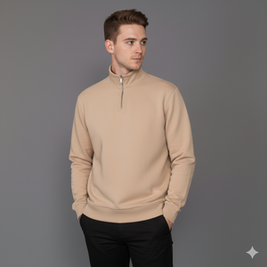 <b>Men</b> Half Zip Button Collar Knitted Eco-Friendly <b>Sweatshirt</b> 60% Cot 40% Poly ODM Solid Plain Dyed 300-400 GSM Autumn Season - Product Image 6