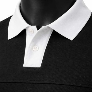 Camiseta Polo Personalizada para Hombre, Negra con Cuello en Contraste Blanco, Camiseta Polo Lisa, Fabricante de Marca Privada OEM ODM - Product Image 3
