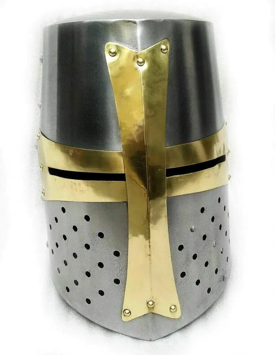 Art Gallery Medieval Knight Armor Crusader Templar Helmet Helm with Mason Brass CrossArmor Helmet King Leonidas 300 Spart