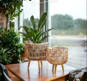 Top vente intérieur extérieur tissé à la main plante panier stockage rotin tissé panier Pots de fleurs hôtel hall jardin décoration bambou - Product Image 4