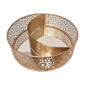 Bandeja decorativa de Ramadán de Metal dorado real con detalles grabados, perfecta para una elegante decoración de mesa Iftar - Product Image 6