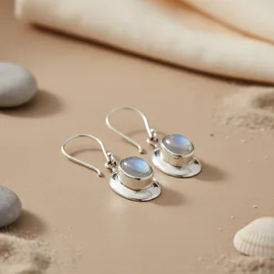 Boucles d'oreilles pendantes en argent 925 plaqué argent pour femme, opale, forme géométrique, sertissage clos, classiques, pour mariage - Product Image 3
