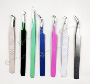 Pinzas de pestañas Beige personalizadas de alta calidad, Etiqueta Privada, punta de fibra de acero inoxidable, herramientas de pestañas - Product Image 4