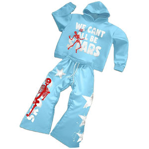 Chándal con estampado DTG para hombre, Sudadera con capucha con estampado de letras personalizadas, pantalones acampanados, ropa de calle informal - Product Image 5