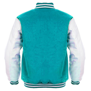 Mens Varsity Letterman <b>Jacket</b> Turquoise Wool <b>White</b> Leather Sleeves Classic Custom CollegeBaseballjacket for men - Product Image 2