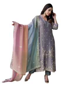 Nuevas mujeres étnicas indias Faux Georgette Full Stitch Kurti con vestido bordado Dupatta conjunto de vestido bodas Salwar tipo de ropa - Product Image 1