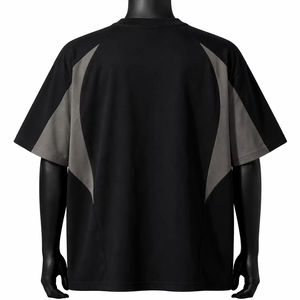 Men's Black Gray Color Blocked <b>Raglan</b> Sleeve <b>T</b>-<b>Shirt</b> Oversized Fit O-Neck Casual Anti-Wrinkle Breathable Knitted 100% - Product Image 3