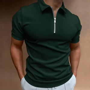 Polo manches courtes personnalisable de couleur unie pour homme, col rabattu, fermeture éclair, décontracté, tricoté, 220 grammes, anti-rides - Product Image 1