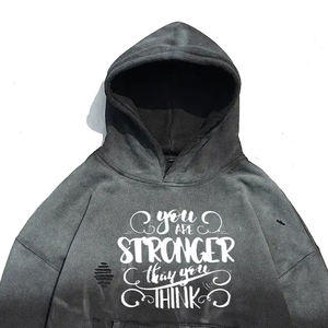 Sudaderas con Lavado Ácido Color Gris, Sudadera Extra Grande de Manga Larga con Logotipo Serigrafiado, Sudaderas con Lavado Ácido Desgastado para Invierno - Product Image 2