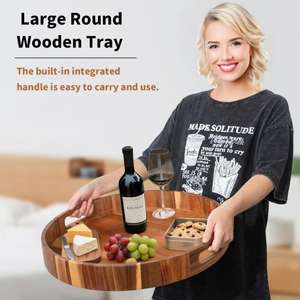 Bandeja Redonda Grande de Madera con Acabado Liso, Color y Logotipo Personalizables, para Sala de Estar, Bodas, Servir Aperitivos, Control Remoto, Exhibición Decorativa - Product Image 2