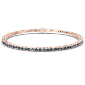 Cobalt Royal Blue Round Lab Grown Diamond Tennis Bracelet 2 Ct Tw VS Clarity 83 Diamonds 14K <b>Solid</b> <b>Gold</b> Deep Sky Richness - Product Image 1
