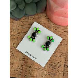 Southwest Handmade Flower <b>Stud</b> <b>Earrings</b> Multi Stone Bezel <b>Set</b> in Sterling <b>Silver</b> - Product Image 3