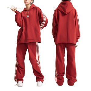 ชุดเซ็ตเสื้อฮู้ดดี้และกางเกงขายาวสีพื้นทรงโอเวอร์ไซส์สำหรับผู้หญิง ปี 2025 คุณภาพสูง ระบายอากาศได้ดี ชุดลำลองสองชิ้นสำหรับผู้หญิง - Product Image 1