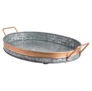 Plateau de service en métal galvanisé de forme ronde pour le plateau de service de table de nourriture et de boissons de restaurants avec la poignée en bois - Product Image 3