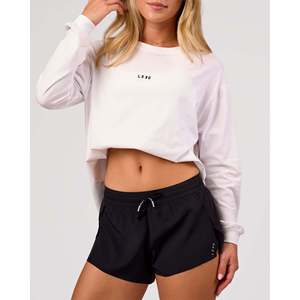 <b>Women's</b> Oversized <b>Long</b> <b>Sleeve</b> Tee in <b>White</b>-Black FLXCotton Blend - Product Image 2