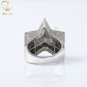 Nuevo diseño de moda Iced Out Star Shaped Certified Round Moissanite Diamond 14K White Gold HipHop Style Anillo de hombre - Product Image 5