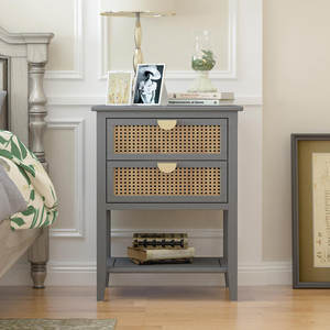 Mesita de noche moderna de bambú con cajones de almacenamiento, muebles minimalistas funcionales con estilo para dormitorio, sala de estar para uso en apartamentos - Product Image 2