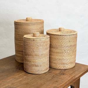 Cestas de almacenamiento de ratán con tapa, artículos esenciales para el hogar a precio económico, contenedores tejidos a mano. - Product Image 4
