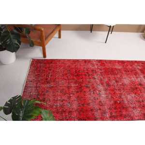 Tapis turc vintage 3,2x8 pieds, tapis en laine rouge et noir à motifs floraux - Product Image 4