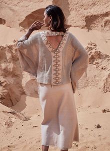 Lilipretty Cierra mélange de lin imprimé ethnique manches Dolman haut ample et jupes ensemble 2 pièces en mélange de lin - Product Image 2