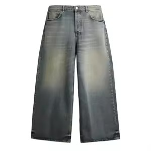 กางเกงยีนส์ผู้ชายขายส่ง ทรงหลวม ขากว้าง สไตล์วินเทจ สีน้ำเงินคลาสสิก แบบห้ากระเป๋า สตรีทแฟชั่น - Product Image 4