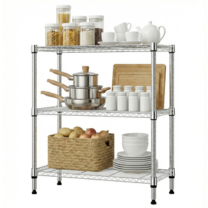 MZG Local US Warehouse Modular Storage Shelving System Compact 3 Tier Metal <b>Silver</b> <b>Wire</b> Shelving Unit Utility Shelf - Product Image 4