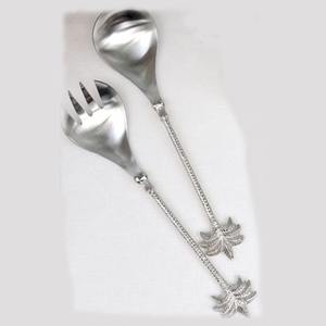 Customizable Modern Salad Server Set with <b>Gold</b> Long Leaf Design New Arrival Portuguese Spoon Fork Set for Back to School - Product Image 5