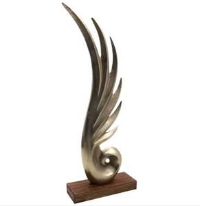 Escultura de plumas decorativa de latón y aluminio con Base de madera para mesa hecha a mano, decoración del hogar personalizada, diseñador áspero - Product Image 6