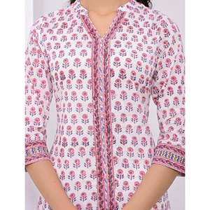 Cotton <b>Block</b> <b>Printed</b> White Flower Kurti Traditional Indian Ethnic Stitched Clothing Daily Wear Party Suitable Floral Fancy - Product Image 2