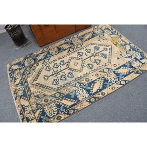 Alfombra Turca de 3.7x6 pies, Alfombra Vintage Decorativa, Alfombra de Lana con Diseño Floral Azul - Product Image 2